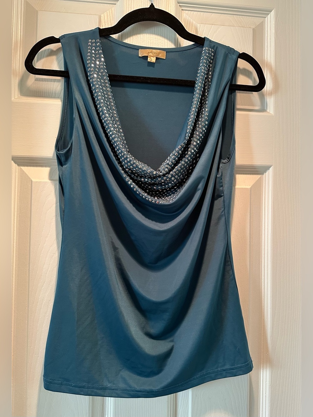 Jaloux Women's Sleeveless Draped Cowl Neck Top w/Metal Accents S/ US 4-6 • NWOT